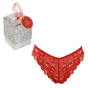 Chilot String din Dantelă Roșie cu Sclipici Argintiu, Ambalaj Cadou