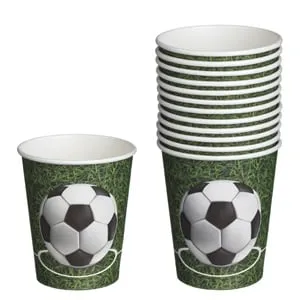 Set de 12 pahare de hartie pentru petrecere cu model fotbal