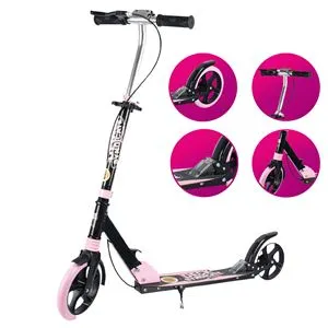 Trotineta din Aluminiu, Fucsia Neagra, cu Suport, Inaltime Reglabila