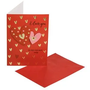 Felicitare cu Inimi 3D, 13x19cm, Rosie, cu Plic
