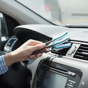 Instrument de curățare pentru gurile de aerisire auto, cu lavetă din microfibră și perie, 24 cm, set 2 buc