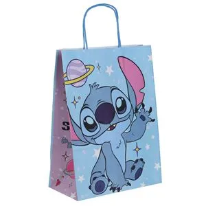 Sacouă cadou din hârtie kraft albastră cu model Stitch