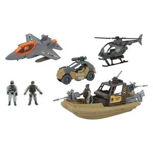 Set Militar cu Figurine, Avion, Elicopter, Vehicul si Barca, Multicolor