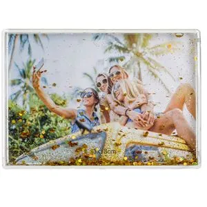 Rama foto cu apa si glitter auriu, 18x13 cm, perete dublu