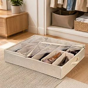 Pantofar textil cu 12 compartimente bej pentru organizarea încălțămintei