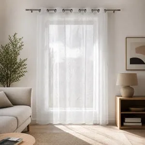 Perdea Decorativă Alb-Ecru cu Inele Metalice