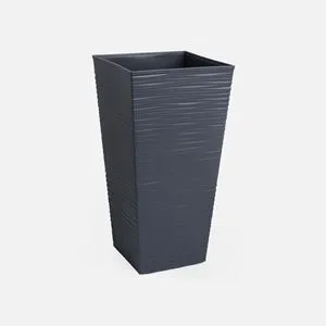 Ghiveci Flori Patra Antracit cu Linii în Relief - Design Modern