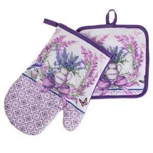 Manusa si servet de bucatarie cu model de Paste, Lavanda, 2 buc