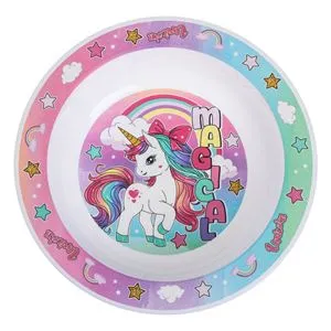 Bol din Plastic cu Model Unicorn Curcubeu, Ø16 cm, Alb
