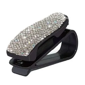 Suport auto cu stras pentru ochelari, prindere pe parasolar, negru