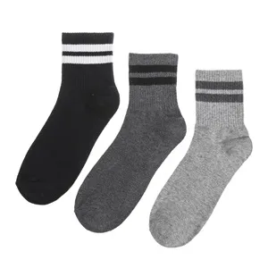 Sosete Sport Fancy Mid Cut Gri Antracit Negre cu Dungi