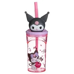 Pahar Plastic Roz cu Pai Design 3D Kuromi 360ml