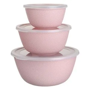 Set Boluri Plastic Roz cu Capac Transparent și Decor Embosat