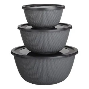Set Boluri Rotunde din Plastic Gri cu Capac Stivuibil