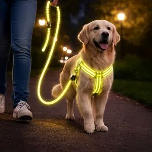 Set Ham cu Lesă Reflectorizant pentru Câine, Galben Neon