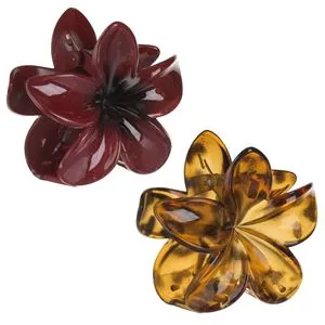 Clame de păr în formă de floare, lucioase, bordo și maro tortoise, 8 cm, set 2 bucăți