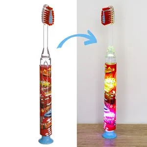 Periuță de dinți pentru copii, roșie, cu model mașini și lumină flash 2 minute, 18 cm