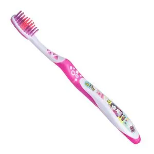 Perie de dinți pentru copii, 17cm, Fucsia cu model Unicorn și Donuts