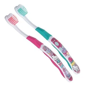 Periuțe de dinți pentru copii, 2 buc, Fucsia și Verde, cu model Hello Kitty, 16 cm