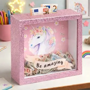 Pusculite de lemn cu unicorn și glitter – Cadou original pentru copii