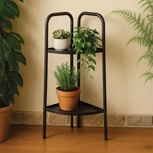 Suport Decorativ Metalic Negru cu 2 Niveluri pentru Flori și Plante