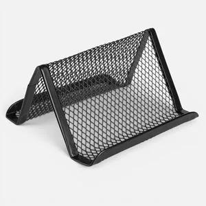 Suport pentru Cărți de Vizită din Metal Negru cu 2 Compartimente pentru Birou