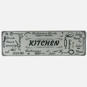 Covoraș de bucătărie antiderapant gri cu imprimare „Kitchen” 150x47 cm