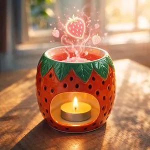 Suport ceramic pentru wax melt, formă căpșună, cu 6 bucăți parfumate