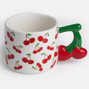 Cana ceramica cu model de cirese, 480 ml