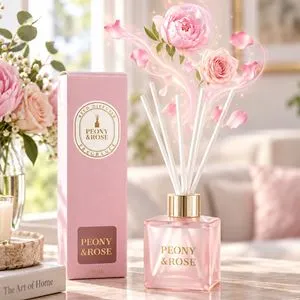 Odorizant de cameră cu ulei parfumat și bețișoare, aromă de bujor roz, 50 ml