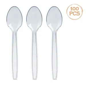Set Lingurite Reutilizabile din Plastic Transparent - 100 buc