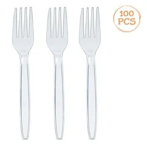 Furculite reutilizabile din plastic transparent pentru petreceri