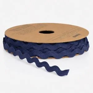 Panglică decorativă din material textil, model zig-zag, albastră, 5 m x 5 mm