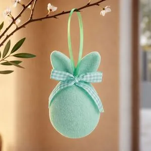 Ou Decorativ de Paste Verde Menta cu Urechi de Iepure, 10 cm