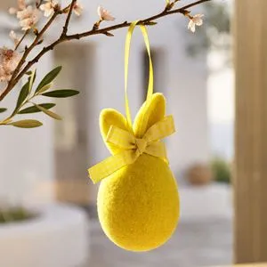 Ou Decorativ de Paste cu Urechi de Iepure, Galben, 10 cm