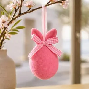 Ou Decorativ de Paste cu Urechi de Iepure, Fucsia, 9 cm