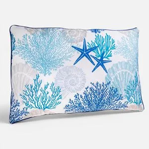 Perna decorativa reversibila cu model marin, 60x40cm, Alba/Albastra