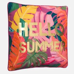 Pernă decorativă cu model frunze tropicale, 40x40 cm, corai