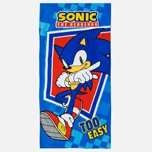 Prosop de plaja din bumbac, Albastru cu model Sonic, 140x70 cm