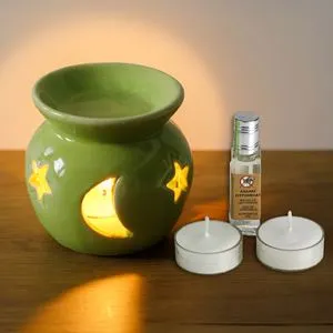 Set Decorativ Ceramic Verde cu Ulei de Citronela și Lumânări