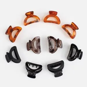 Clame de păr semicirculare, 10 buc, 2,5 cm, transparent/maro/negru
