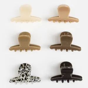 Clame de păr subțiri, 6 buc, 4,5 cm, culori pământii cu model zebra