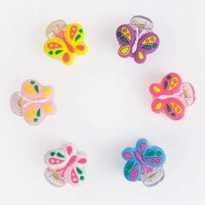 Clame de păr fluture pentru copii, 6 buc, 2,5 cm, multicolore