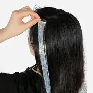 Extensie de par suvita, Clip-in, 51 cm, Argintie Holografica, Par Drept