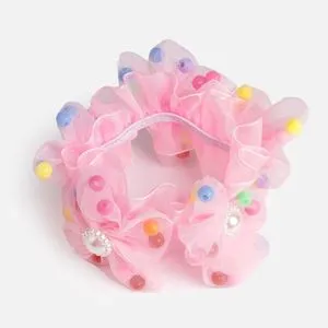 Elastic de par cu tul roz si margarete cu margele, pentru copii