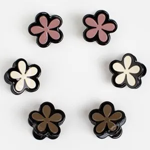 Clame de păr cu floare, 6 buc, 3 cm, negru lucios