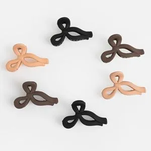 Clame de păr cu fundiță, Set 6 buc, 4,5 cm, Nude/Maro/Negru, Mate