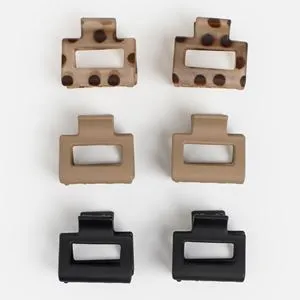 Clame de păr dreptunghiulare, Set 6 buc, 4 cm, Bej cu buline negre