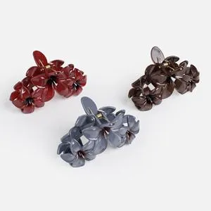 Clame de par cu flori, Set 3 buc, 11 cm, Bordo/Gri/Maro