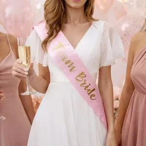 Panglică Roz cu Imprimeu Auriu "Team Bride"